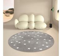 Cartoon Grey With White Stars Round Rug Kids Playmat Children Crawling Carpet Non-slip Rug Bedroom Rug Washable Non Shedding Ø 80 cm