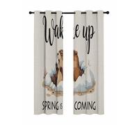 Cartoon Groundhog Blackout Curtains for Bedroom Living Room, Wake Up Spring Is Coming Linen Texture 84 In Long Thermal Insulated Room Darkening Drapes Grommet Window Treatments, 52 x 84 In