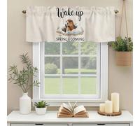 Cartoon Groundhog Valances for Windows, Wake Up Spring Is Coming Linen Texture Rod Pocket Valance Short Window Treatments Curtains for Kitchen Bathroom Bedroom Decor, 60 x 18 Inches