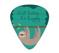 Cartoon Guitar Picks 12 Pack Universal ABS Guitar Picks,Illustration of a Lazy Sloth Hanging on a Tree with DoHurry Be Happy Text,for Acoustic and Electric Guitar