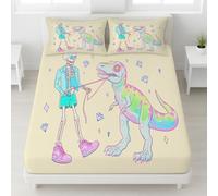 Cartoon Halloween Fitted Sheet - Ombre Strong & Long-Lasting Printed Fabric Skulls Dinosaurs Diamonds Fitted Bed Sheets 30 cm Deep Fit for King Mattress