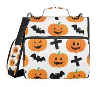 Cartoon Halloween Jack-o'-Lanterns Crosses and Bats 1.5 Inch 3 Rings Binder with Zipper with Strap Includes Zip Pocket Portfolios Portfolio Organizer for School