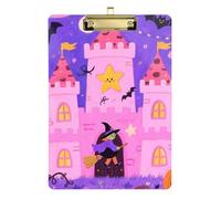 Cartoon Halloween Pink Castle Acrylic ifr clipboard Standard Letter A4 Size Acrylic Cute for Teacher Nursing Gold 12x9in Tabla para escribir
