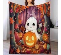 Cartoon Halloween Throw Blanket Cute ghost pumpkin Printed Blanket Super Soft Flannel Throw Blanket Lightweight Fluffy Plush Fuzzy Bed Blanket for Bedding Sofa and Travel150cm x 200cm Orange Color