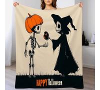 Cartoon Halloween Throw Blanket Skeletons witches Printed Blanket Super Soft Flannel Throw Blanket Lightweight Fluffy Plush Fuzzy Bed Blanket for Bedding Sofa and Travel200cm x 200cmOrange And Black