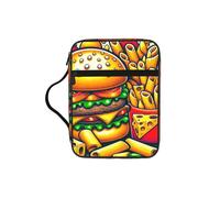 Cartoon-Hamburger-Cheese Bible Cover Case with Handle, Water-Resistant Oxford Fabric Bible Bag Organizer with Zipper Pockets for Church