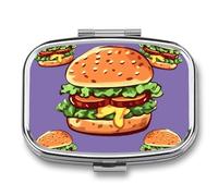 Cartoon Hamburger Pill Box 2 Compartments Portable Travel Pill Case Mini Medicine Organizer for Pocket Purse Metal Waterproof Medicine Container Holder Vitamin Fish Oil