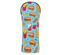 Cartoon Hamburger Pizza Blue Golf Club Cover for Wood Hybrid Women Men, PU Leather Golf Head Covers