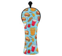 Cartoon Hamburger Pizza Blue Golf Club Cover for Wood Hybrid Women Men, PU Leather Golf Head Covers