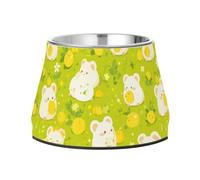 Cartoon Hamster Fluorescent Green Bowls for Pets with Stand Stainless Steel Pets Bowl Stand for Slow Feed Dogs Whisker Friendly