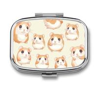 Cartoon Hamster Pill Case Box with 2 Compartment Medicine Vitamin Organizer for Purse Pocket 5.5x4cm