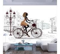 Cartoon Hand Drawn Architecture People Art Modern 3D Wallpaper Premium Textured Silk Neutral Tones Material Ideal for Living Room Bedroom-200cm×140cm