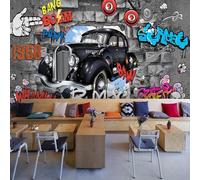 Cartoon Hand Drawn Art Cars Graffiti Retro 3D Wallpaper Premium Textured Silk Study Dining Living Room Bedroom Sofa TV Wall Easy Install-400cm×280cm