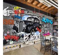 Cartoon Hand Drawn Art Cars Graffiti Retro 3D Wallpaper Silky Texture Home Study Office Grey Dining Room Sofa Bedroom Living Room TV Backdrop-400cm×280cm