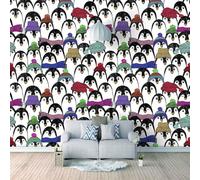 Cartoon Hand Drawn Colourful Animal Penguin 3D Wallpaper Easy Install Feature Office Living Room Sofa Bedroom TV Background Wall Decoration-400cm×280cm