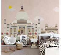 Cartoon Hand Drawn Creative Urban Architecture White Clouds 3D Wallpaper Easy Install Feature Office Living Room Sofa Bedroom TV Background Wall Decoration-250cm×170cm