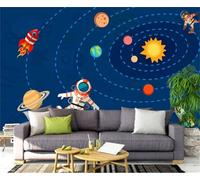 Cartoon Hand Drawn Fresh Elegant Solar System Planet 3D Wallpaper Luxury Silk Study Dining Feature Sofa Grey Bedroom Living Room Tv Decorative Wall-200cm×140cm