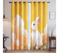 Cartoon Hand-Drawn Rabbit Daisy Curtains For Home Cinema - Microfiber Printed Grommet Curtains, Orange, W66 x L90(2 Panels) 167x228cm