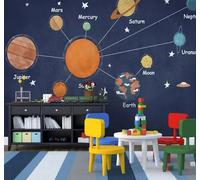 Cartoon Hand Drawn Space Planet Universe 3D Wallpaper Easy Install Feature Office Living Room Sofa Bedroom TV Background Wall Decoration-150cm×105cm