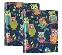 Cartoon Hand-Painted Owl Group 1.5 in Notebook Binders Three-Ringing with Pocket Cover 1/2 Packs Assorted Binders 200 Sheets