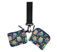 Cartoon Hand Painted Owl Group Women Coin Purse Card Holder Small Portable Money Organizer With Zipper Pocket For Work 2 Packs Monedero para tarjetas de, Cartoon Hand Painted Owl Group, Modern