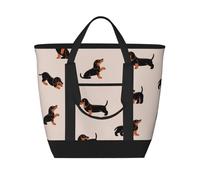 Cartoon Happy Dachshund Pattern,Lunch Bags Large Capacity Insulated Tote Bag For Women Men Work Picnic Travel