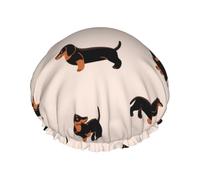 Cartoon Happy Dachshund Pattern,Shower Cap Nightcap Double Layer Waterproof Elastic Bath Cap Reusable Hair Cap