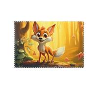 Cartoon Happy Fox Pattern Placemats Set Of 6, 12 X 18 Inch Seasonal Summer Table Mats For Party Kitchen Dining Decoration
