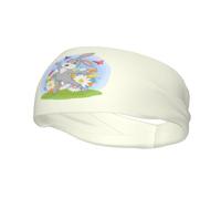 Cartoon Happy Rabbit Jumping in The Grass Headbands Men Women Non Slip Wicking Sports Sweatband for Gym Basketball Yoga Hairbands