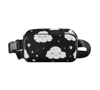 Cartoon Happy White Cloud Black Cute Fanny Pack Waist Bag for Women Men Teenagers Mini Crossbody Sport Bag with Adjustable Strap for Travel Running Hiking