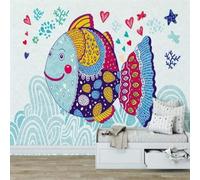 Cartoon Heart Butterfly Colourful Butterfly Fish 3D Wallpaper Silky Texture Home Study Office Grey Dining Room Sofa Bedroom Living Room TV Backdrop-300cm×210cm