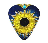 Cartoon heart sun printed guitar picks, 12-piece set with thin, medium, and thick styles, comes with a storage case