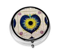Cartoon Heart Sun Round mini Pill Box, Lightweight and Portable, with 3 Plastic Inserts, Suitable for Carrying in Pockets or Wallets.