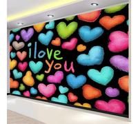 Cartoon Heart Wallpaper, Dreamy Letters Murals 350 X 256 Cm Premium Non-Woven Wallpaper for Adults Kids Bedroom Living Room Lounge Tv Backdrop On Trend Print Murals Multicolor