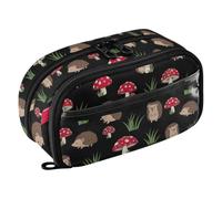 Cartoon Hedgehog Black Big-Capacity Pencil Pouch, See-Through PVC Window