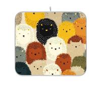 Cartoon Hedgehog Colorful Cute Dish mat Reusable Rectangle Small countertop Dish Drying mat 16x18 Easy Clean Decorative Home Decor Essentials