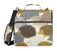 Cartoon Hedgehog Cute Colorful 1.5-Inch 3-Rings Zippered Binder Bag with Strap Multi-Pocket Document Organizer Suitable for Middle School
