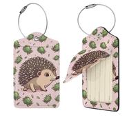 Cartoon Hedgehog Luggage Tag for Suitcase PU Leather Suitcase Tag with Stainless Steel Loop and Address Card Baggage Tags Cute Bag Name Travel Tags ID Labels for Women Men 2 PCS