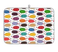 Cartoon Hedgehog Microfibre Dish Drying Mat Colorful Hedgehog Absorbent Dish Drying Drainers Mats for Kitchen Spoon Glass Plate 40.6 x 45.7 cm