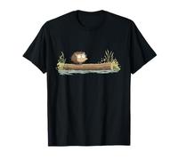 Cartoon Hedgehog On Log by Forest River T-Shirt