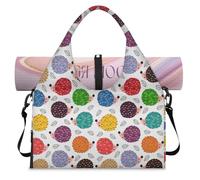 Cartoon Hedgehog Sports Duffle Bag with Shoe Compartment Colorful Hedgehog Weekend Overnight Bags Tote Cabin Luggage Bag for Gym Yoga Travel