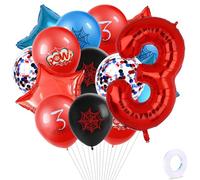 Cartoon Hero 32inch Number 3 Birthday happy Foil Balloon, Spider themed color scheme, Cartoon Party 3rd Birthday Decorations