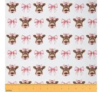 Cartoon Highland Cow Fabric by The Yard Watercolor Pink Bowknot Animal Decor Fabric for Girls Sewing Supplies Tie Dye Knot Girly Fabric for DIY Upholstery and Home Accents 3 Yards,108" L x 59" W