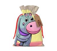Cartoon Hippo Print Christmas Drawstring Holiday Candy Bag Xmas Sacks Reusable Wrapping Bags Party Favor
