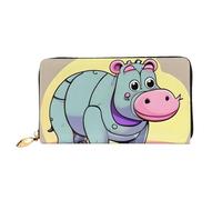 Cartoon Hippo Print Leather Wallet Cell Phone Credit Card Wallet Zipper Wallet Black One Size Black One Size Black One Size, Black/White, One Size