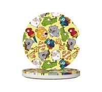 Cartoon Hippopotamus Crocodile Koala Giraffe 2 Pack Absorbent Ceramic Car Coasters Anti Slip Car Cup Coaster Removable Cup Coasters Auto Cupholder Accessories with Finger Notch