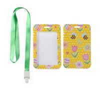 Cartoon Honey Bees ID Card Holder with Green Lanyard, Lanyard with ID Badge Holder, Vertical Cards Protector for Work, Vertical Name Badges Protector for Doctor, Nurse Essentials Teacher Stuff