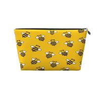 Cartoon Honey Bees Pattern Leather Travel Toiletry Bag | PVC Cosmetic Makeup Pouch With Zipper, Small Travel Organizer Bag For Toiletries Cosmetics Makeup Brushes Accessories
