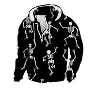 Cartoon Hoodies For Men Uk Men Quarter Zip Hoodie Halloween Print Sweatshirts Alien Skeleton Printed Jumpers Fleece Casual Pullovers Comfortable Warm Sweatshirt Drawstring Pullover Scary