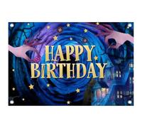 Cartoon Horror Movie Backdrop Halloween Birthday Party Decorations, Spooky Starry Night Ghost House Button Eyes Happy Birthday Photobooth Backdrop Party Banner Props(Starry)